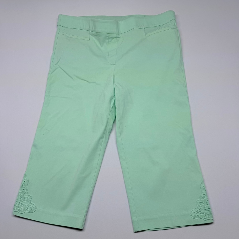 Kim Rogers Petite Mint Green Embroidered Hem Capri Pants Stretch Pull On 18W